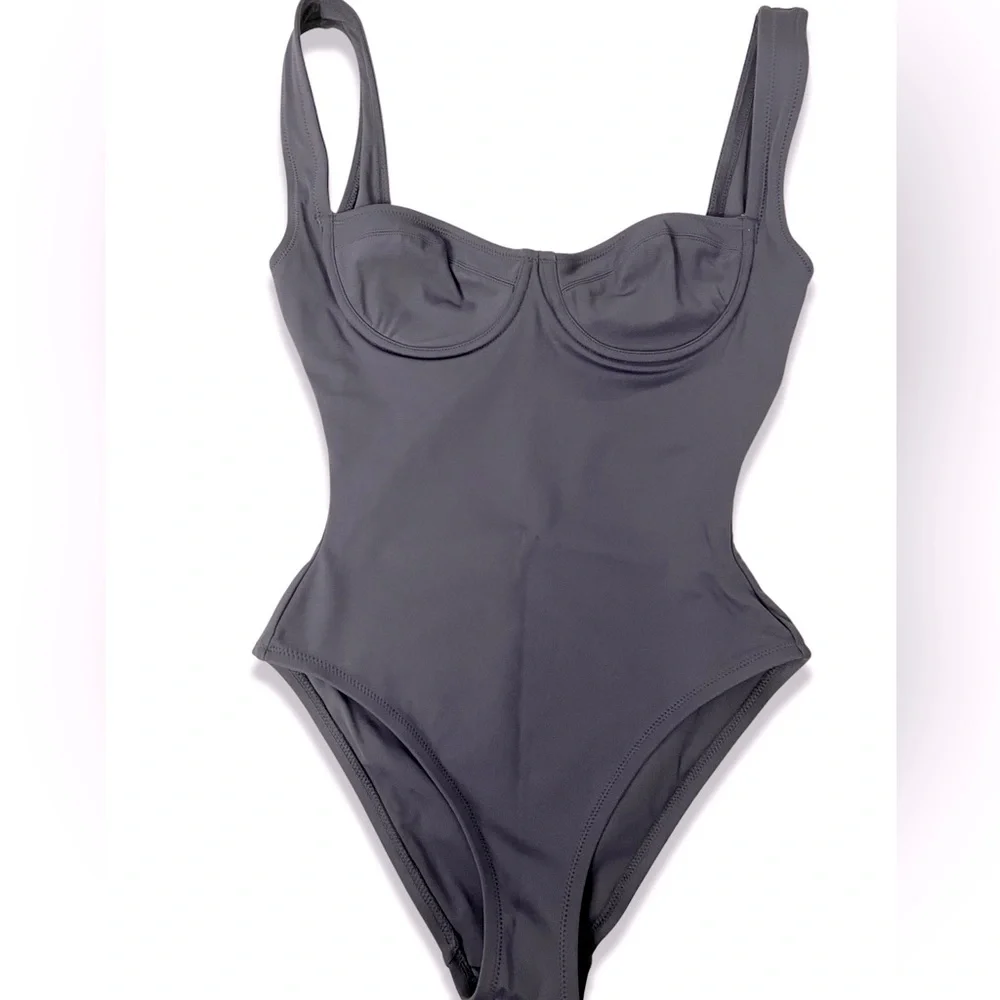 NWT SKIMS Shaping Swim Underwire One Piece Gunmetal - Size XS